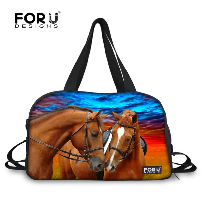 

FORUDESIGNS Brand Crazy Horse Print Men Luggage Travel Bags Large Capacity Women Travel Duffel Tote Canvas Weekend Bags Handbag