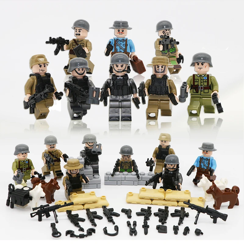 

8pcs Army Soldier Weapon Pack Building Blocks Gun WW2 German Soviet Soldier Figure Brick Toy Compatible LegoINGly Military Scene