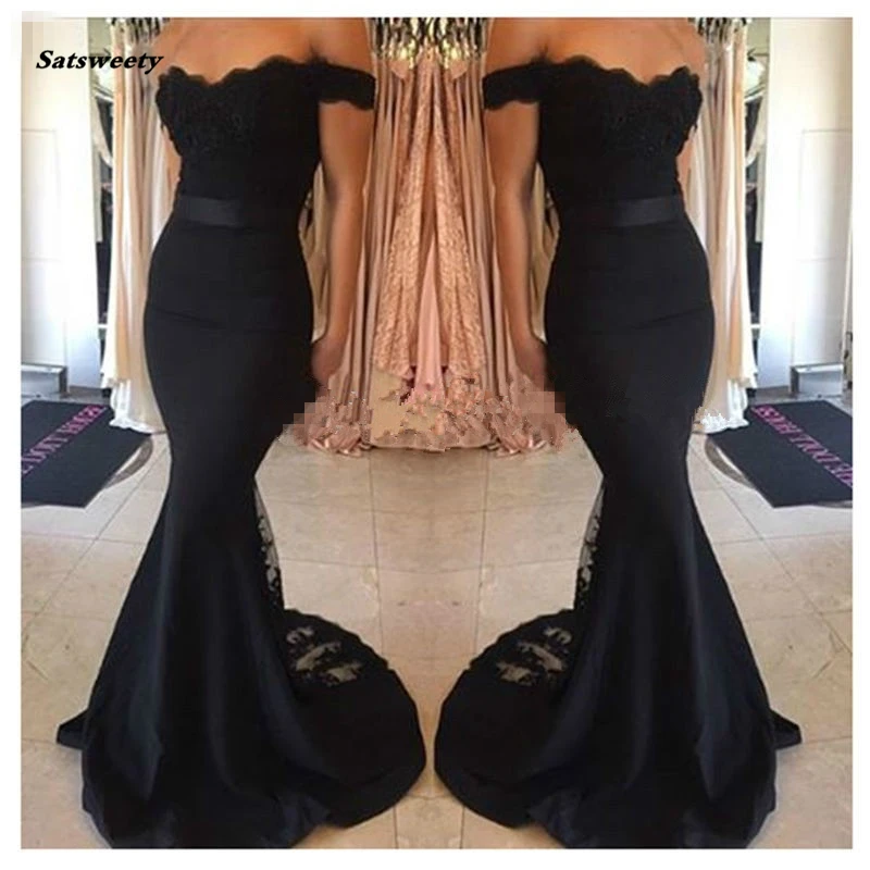 

2020 Fast Shipping Off the Shoulder Black Sexy Lace Mermaid Bridesmaid Dresses Vestido De Renda Festa Longo In Stock