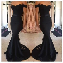 2020 Fast Shipping Off the Shoulder Black Sexy Lace Mermaid Bridesmaid Dresses Vestido De Renda Festa Longo In Stock