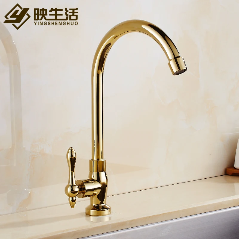

Basin Faucets Euro Gold Polished 360 Degree Rotation Single Cold Tap Deck Mounted Single Handle Basin Sink Crane Taps YD-803