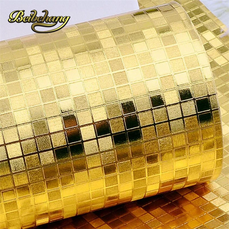 

Мини-мозаика beibehang, роскошный блестящий фон для стен, блестящие обои из золотой фольги, серебряный потолок, настенная бумага, настенное покрытие