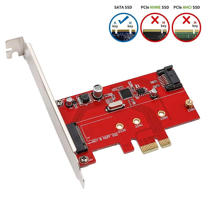 PCIe X1 к M.2(NGFF)+ SATA 6G (HDD/SSD) со стандартным кронштейном профиля ASM1061 PCI Express до B Key M.2 SSD 2280