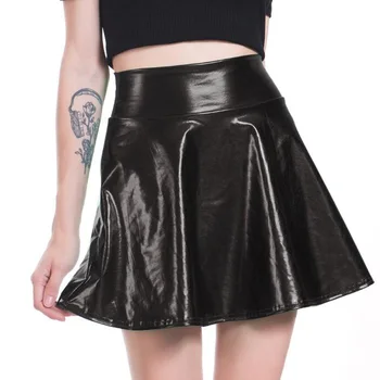 

Women Summer Skirts Shiny Wet Look Ballet Dance Flared Skater Skirts Casual High Waist A Line Mini Pleated Metallic Skirt