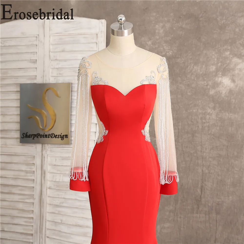 Красное элегантное вечернее платье русалки с длинным рукавом, вечерние платья для женщин, вечерние длинные вечерние платья