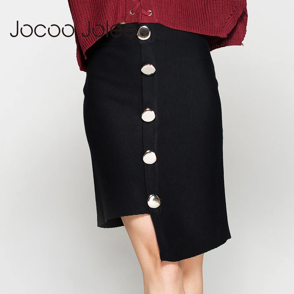 Jocoo Jolee Fashion Asymmetrical Knee Length Women Skirt Black Solid