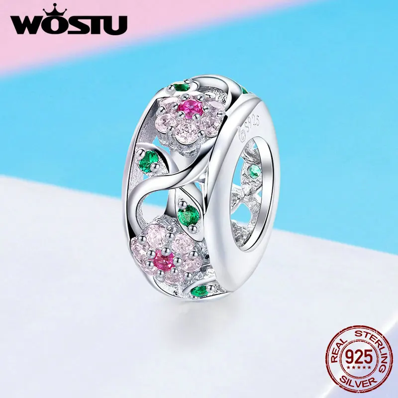 

WOSTU Fashion 925 Sterling Silver Flower Beads Zircon Charms Fit Bracelet Pendant For Women Party Luxury Rainbow Jewelry FNC039