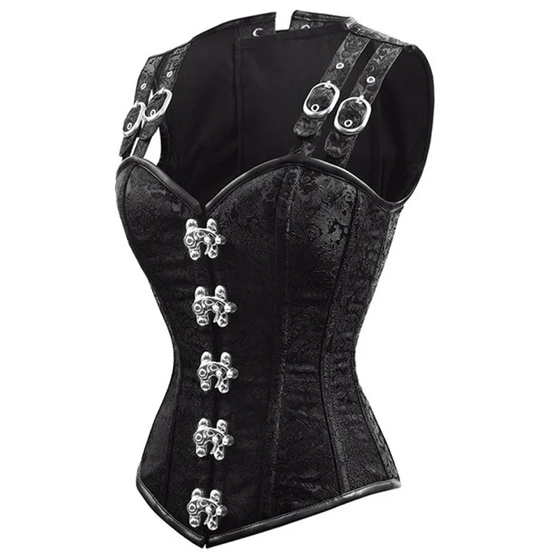 Steampunk-Corset-Top-Shapewear-Bodysuit-12-Steel-Bone-Double-Buckle-Straps-Lace-Up-Corset-Waist-Cincher