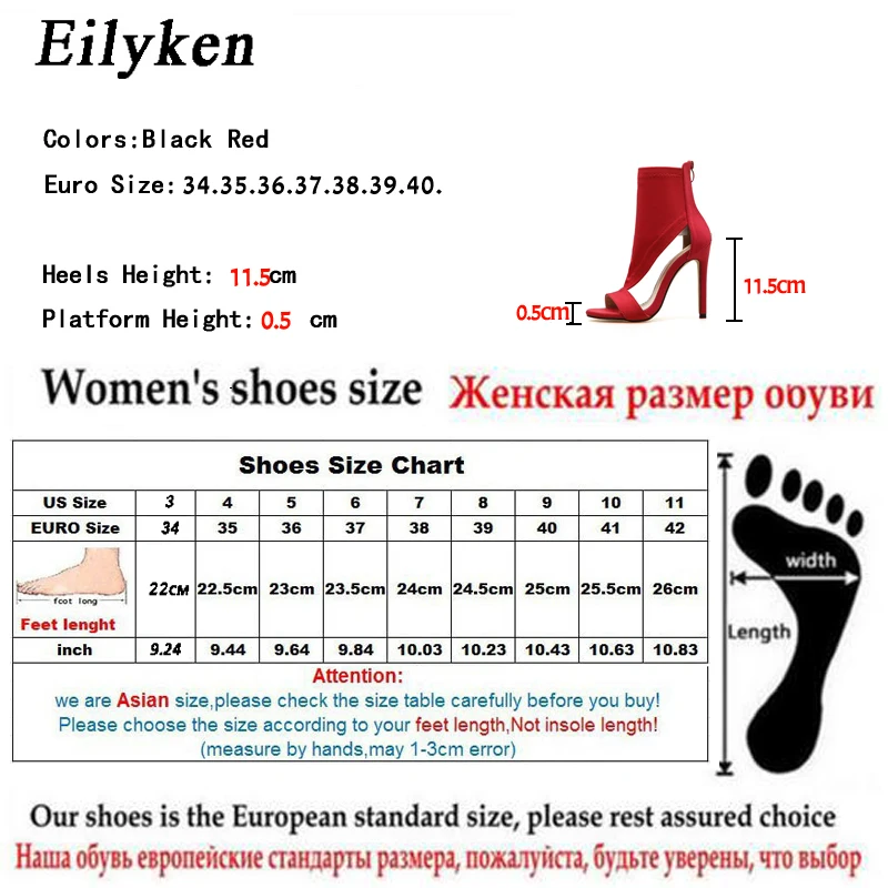 Eilyken/ женские сандалии с открытым носком до середины икры; ботильоны из эластичной ткани; Летние сандалии-гладиаторы на высоком каблуке; цвет красный, черный