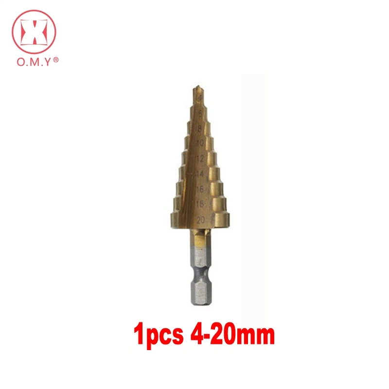 OMY Professional HSS Steel Large Step Cone Hex Shank Coated Metal Drill Bit Cut Tool Set Hole Cutter 4-12/20/32mm Wholesale
