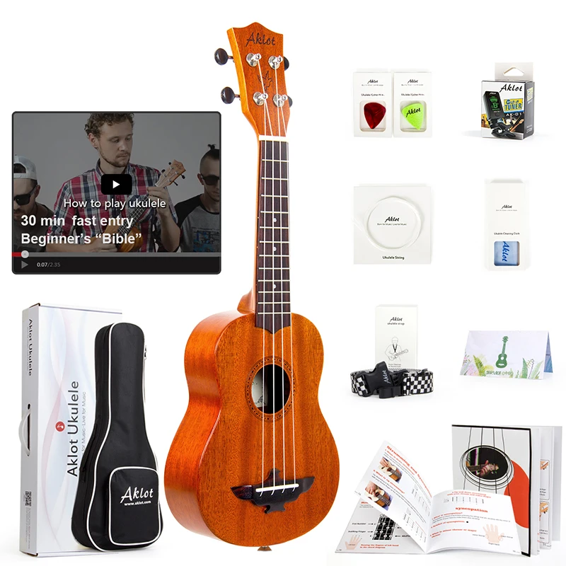 Aklot Solid Mahogany Tenor Ukulele Starter Kit Soprano Concert Ukelele