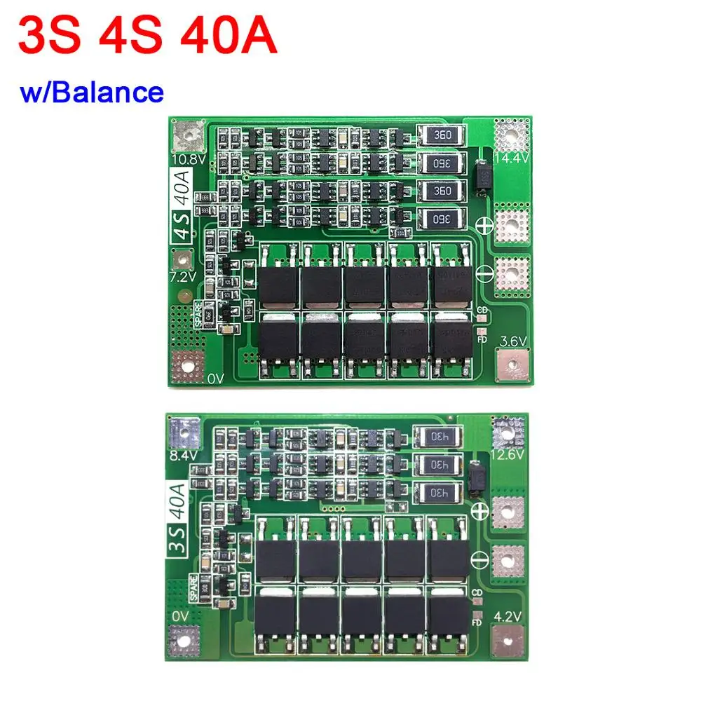 Защитная плата Bms для литий ионных батарей 3S 40A 3 4 ячейки 11 1 В 16 8 в 18650 запуска