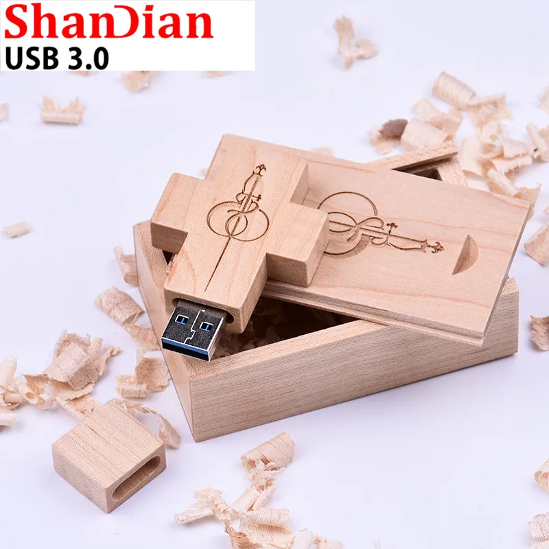 SHANDIAN хит продаж USB3.0 usb накопитель в виде деревянного Креста + коробка USB флеш карта