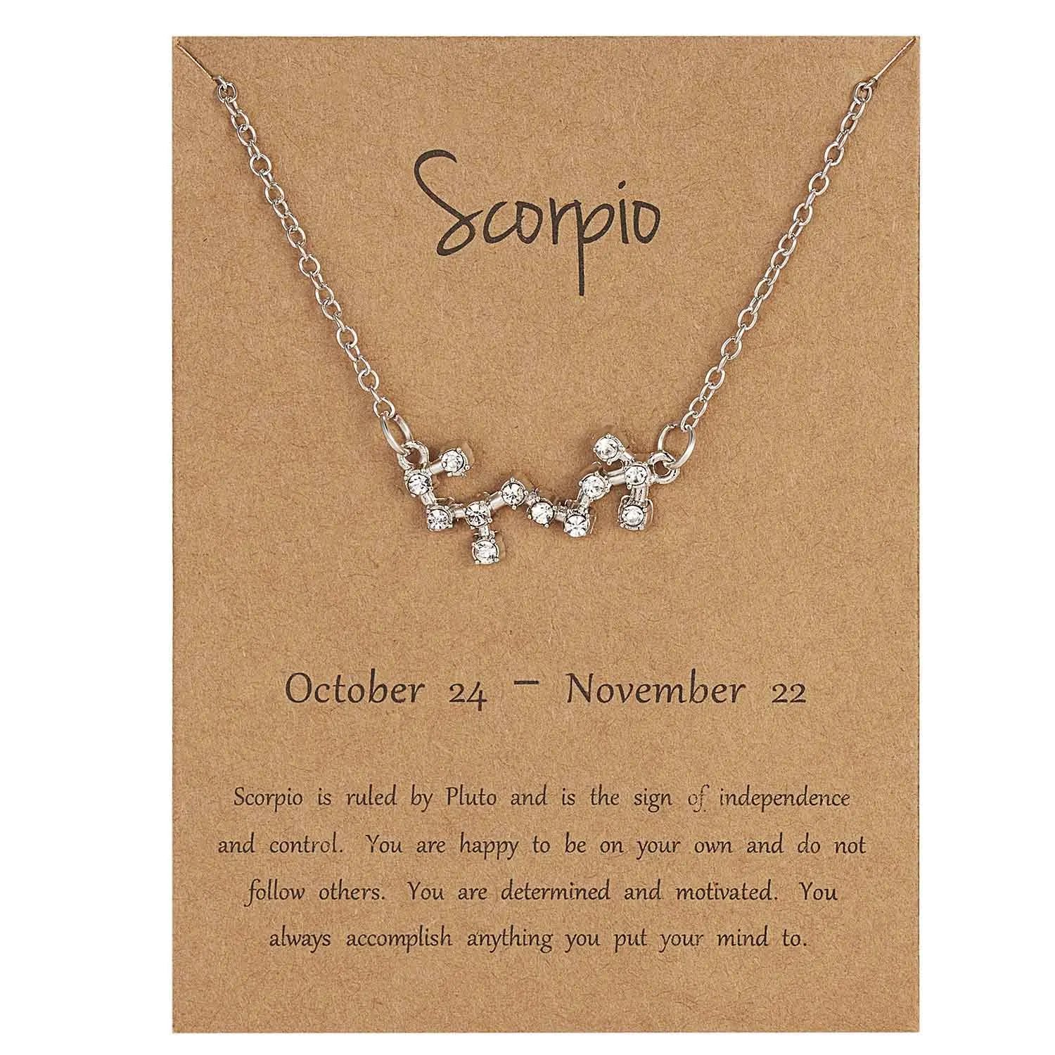 12 Созвездие серебряное ожерелье с карточкой Знак зодиака Стразы подарок на день рождения ожерелье с изображением Галактики для женщин созвездие ожерелье - Окраска металла: Scorpio