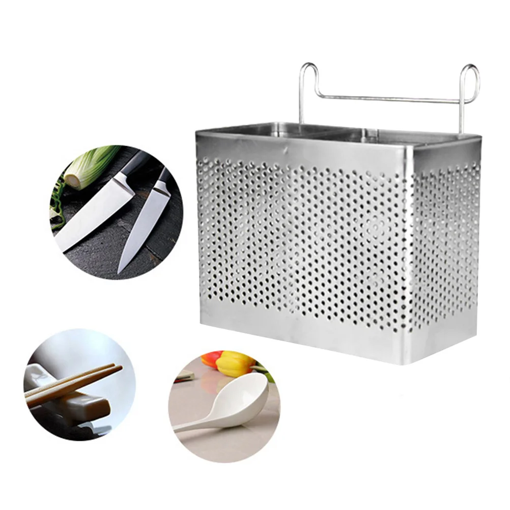 

Rectangular Stainless Steel Chopsticks Holder Hanging Cutlery Drying Basket Tableware Drainer with Hooks Chopstick Drainer
