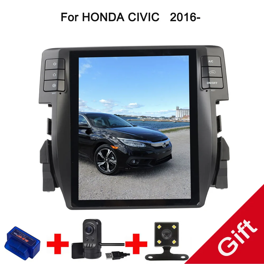 

10.4" Tesla Type Android Fit HONDA CIVIC 2016 2017 2018 Car DVD Player Navigation GPS Radio