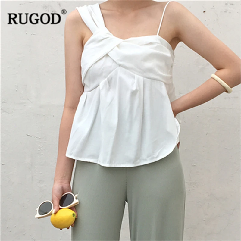 

RUGOD 2019 New Women Solid Asymmetrical Sexy Camis Spaghetti Strap Stylish Cross Design Loose Hem Slim Camis Korean Temperament