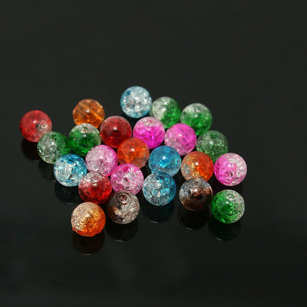 

New Arrival Approx 8mm 100pcs/lot Mixed Color Acrylic Round Cracked Beads for DIY Plastic Jewelry Necklace Bead Bracelet