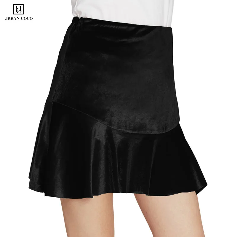 

Urban CoCo Women's Vintage High Waist Velvet Stretchy Pleated Skirts Mini Flared Skater Skirt