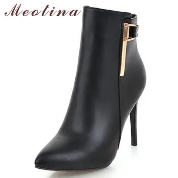 

Meotina Winter Ankle Boots Women Boots Zipper Stiletto Heel Short Boots Buckle Super High Heel Shoes Ladies Autumn Plus Size 43