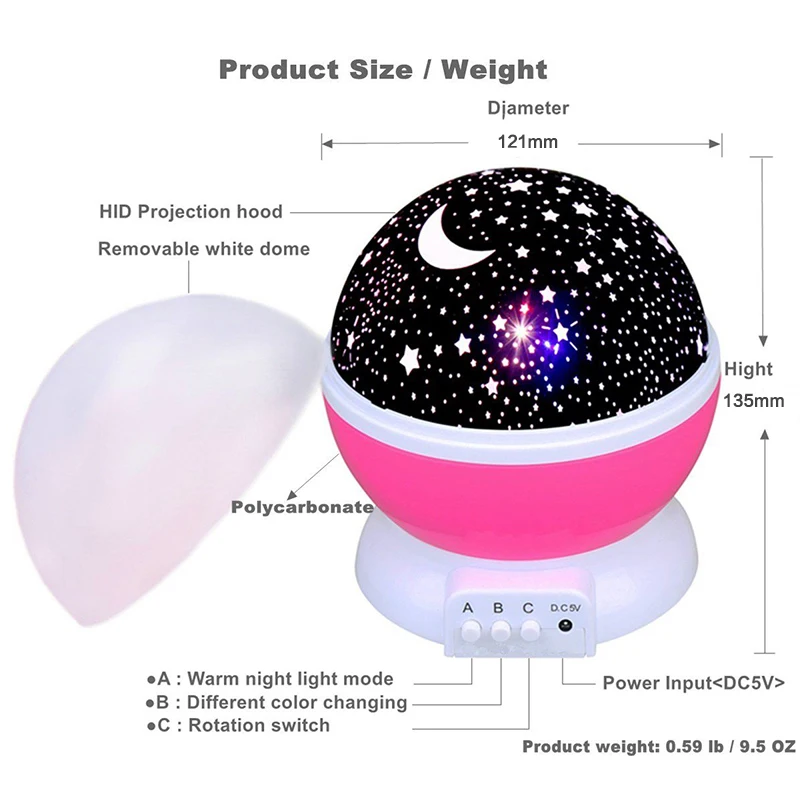 LED الدورية نجمة العارض الجدة الإضاءة القمر السماء دوران الاطفال الطفل الحضانة ليلة ضوء بطارية تعمل الطوارئ مصباح بمنفذ يو إس بي