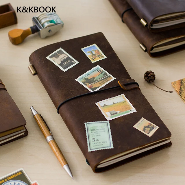 

K&KBook 100% Genuine Cowhide Leather Notebook Pocket Traveler's Notebook Diary Journal Vintage Handmade Cute Travel Note Book