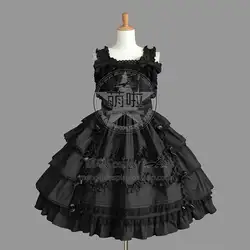 Платье Лолиты, в готическом стиле, панк, без рукавов, Французский косплей костюм черный, платье с бантом и оборками, украшенное на Хэллоуин