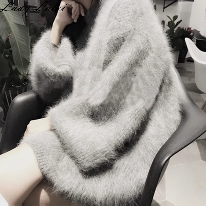 

2019 Warm Mink Cashmere Soft Mohair Sweaters and Pullovers Women Autumn Winter Sweater Half Turtleneck Femme pullover Tops Mujer
