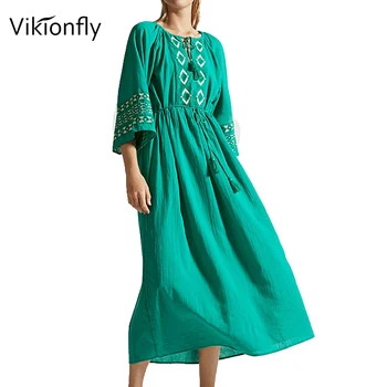 

Vikionfly Lace Up Summer Beach Dress Women Bikini Cover Up Green Long Kaftan 2019 robe de plage pareo Female Swimsuit Beachwear