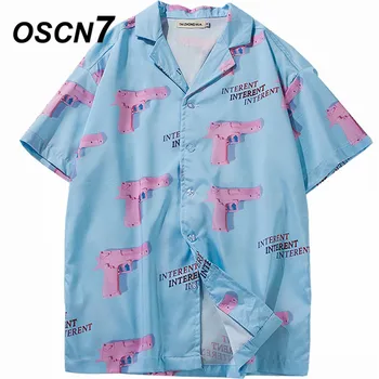 

OSCN7 2019 Casual Printed Short Sleeve Shirt Men Street 2019 Hawaii Beach Women Fashion Short Sleeve Shirts Harujuku Mens 377