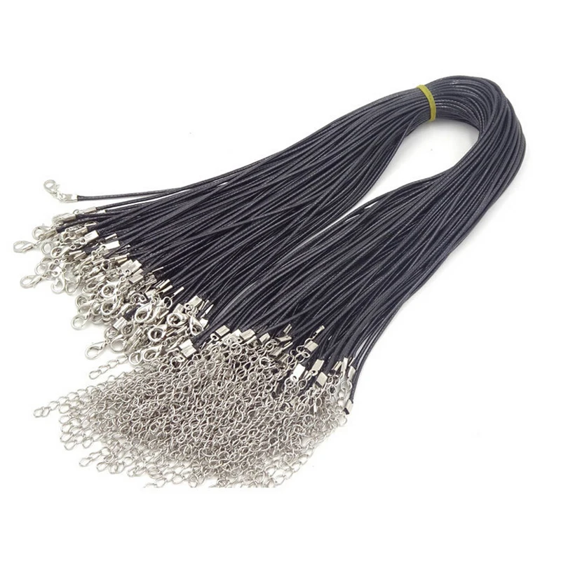 

50pcs/lot Wholesale Black Leather Wax Rope Cord Necklace Chain DIY String Strap Rope Lobster Clasp Leather Jewelry Chain