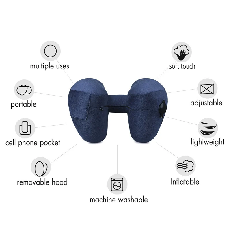 L047- Inflatable Travel Pillow Set for Airplanes Multifunction Traveling Neck Pillow Set with Hood for Women Men Kids (4)
