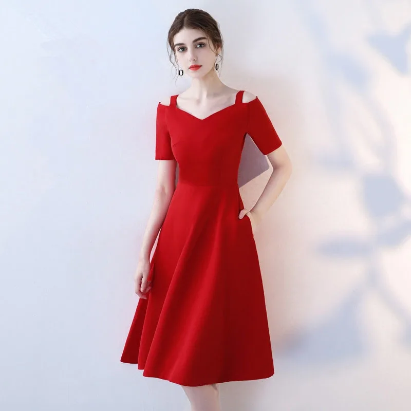 

One Shoulder Red Evening Party Gown Sexy Women Cocktail Dresses A-line Vestidos De Festa Longo Exquisite Zipper Robe De Soiree