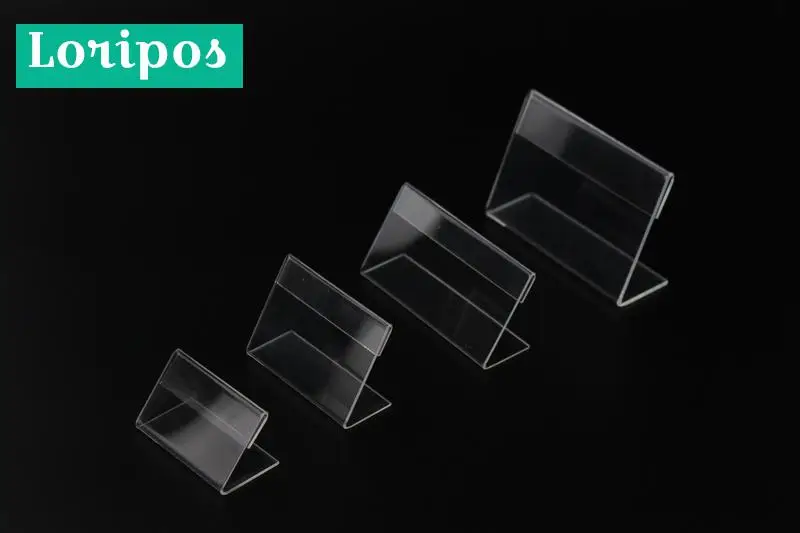 

Acrylic T 1.3mm Clear Plastic Desk Sign Label Frame Price Tag Display Paper Card Holders Acrylic Label Holder Stand Frame 50pcs