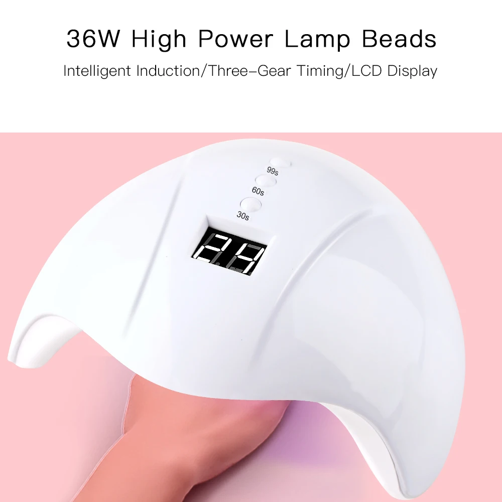 36 Вт УФ светодиодная лампа Сушилка для ногтей для всех типов гель 12 светодиодов машина для ногтей с кнопкой 30 S/60 S/99 S таймер ЖК-дисплей с usb-кабелем