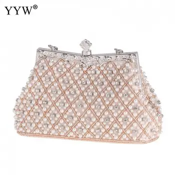 

Women Clutch Bags Evening Clutch Bags Wedding Bridal Handbag Pearl Beaded Lace Rose Fashion Rhinestone Bags White Evening Bags
