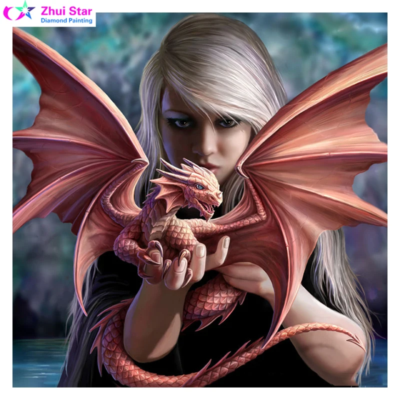

YIBRIGHT Round diamond painting diy diamond painting embroidery cross stitch Home Decor Full diamond mosaic Girl Dragon Cartoon