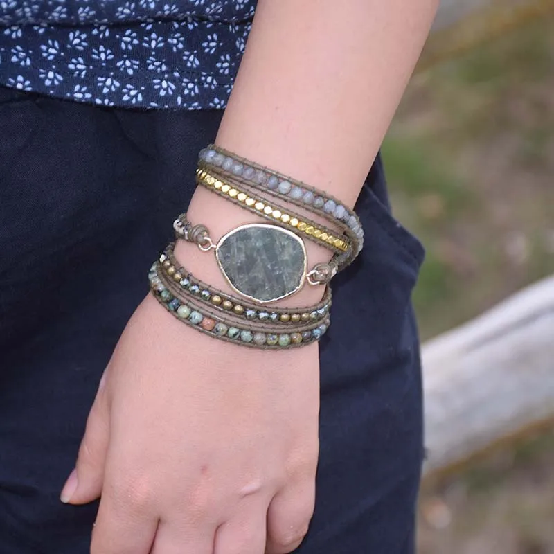 Большой браслет из натурального камня, винтажный кожаный браслет, Прямая поставка, бохо, ручная работа, 5 браслетов для женщин