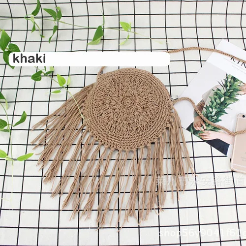 YOJESSY Round Straw Bag Women Tassel Crossbody Bag Summer Woven