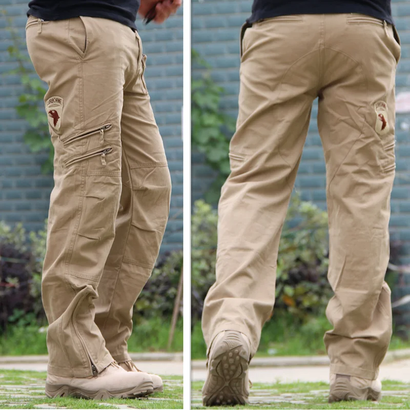 Тактические брюки, джинсы Airborne, мужские повседневные брюки размера плюс, хлопковые мешковатые брюки с карманами в стиле милитари, армейские камуфляжные брюки карго для мужчин