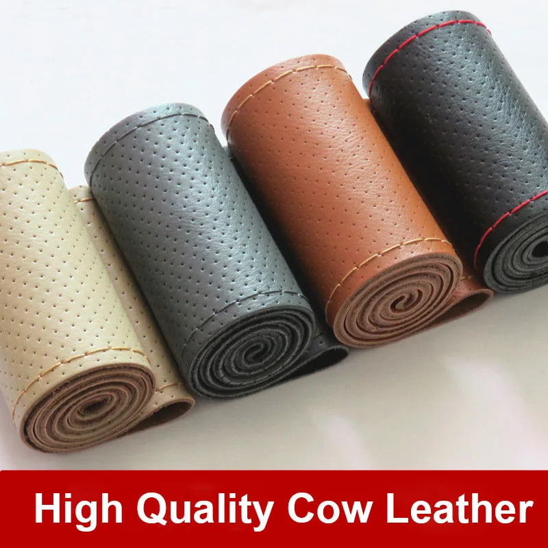 

Car-styling Car steering wheel cover Diameter 38cm Non-slip handlebar braid Genuine Leather Steering-Wheel Cover Car styling