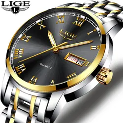 Lige часы Для мужчин модные спортивные кварцевые часы лучший бренд класса люкс Полный Сталь Бизнес Водонепроницаемый Для мужчин смотреть