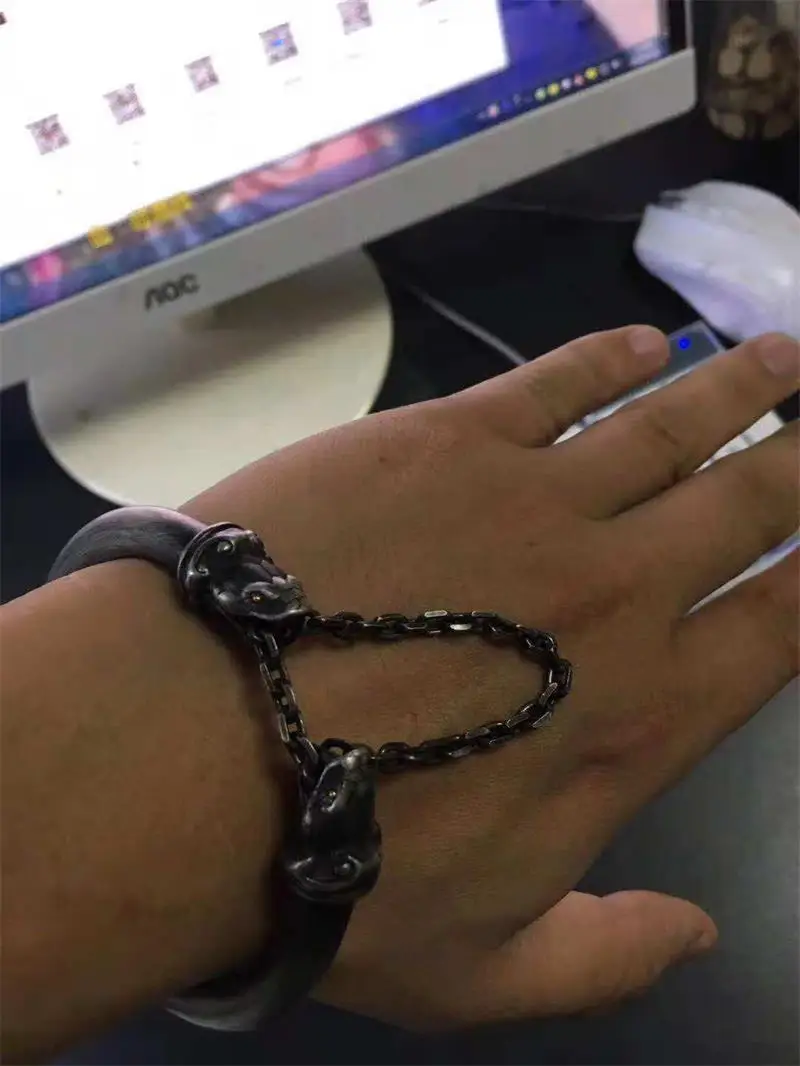 Уникальный 925 Серебряный браслет-змейка браслеты с двойной головкой браслеты в форме змеи браслет для женщин мужчин Шарм ювелирные изделия