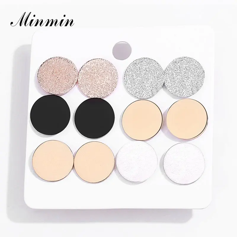 

Minmin Simple 6 Pcs/Set Cute Round Stud Earrings Sets Gold Color Small Stud Earrings for Women Fashion Korean Jewelry New EH1494