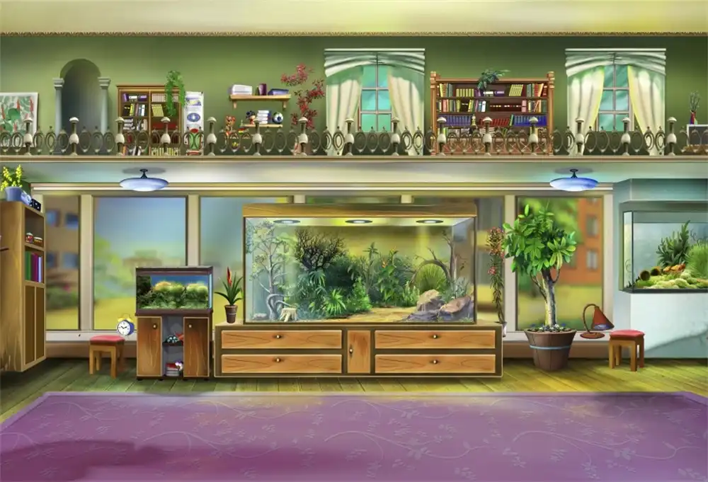 Laeacco House Interior Plants Blanket Fish Tank Scene Photography Backgrounds Customized Photographic Backdrops For Photo Studio