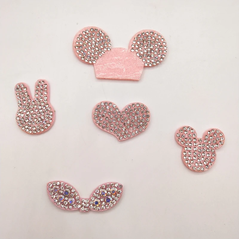 

30pcs Pink color Mix Style Padded appliques with Shiny diamond for headwear decoration handmade hair accessories