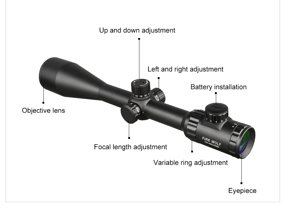 Vermelho e Verde Vista para Escopos Fogo Lobo Caça Escopos Roda Lateral Paralaxe Ajuste Óptica Riflescope Ponto Militares 10-40x56e 4 High Quality Esporte e Lazer