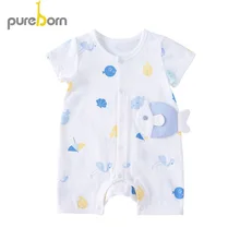 Pureborn Kids/цельный комбинезон с короткими рукавами; одежда для малышей; хлопковый короткий комбинезон для новорожденных; летняя одежда для маленьких мальчиков и девочек