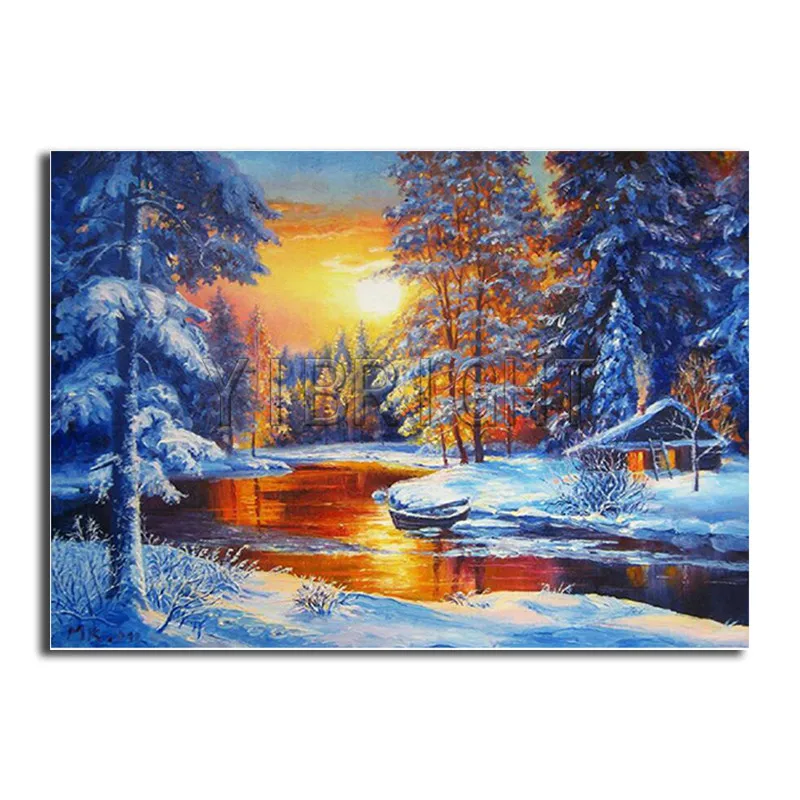5d Diy Diamond Embroidery Forest Sunset Full Square Round Mosaic Snow Winter Painting Cross Stitch House Decor | Дом и сад