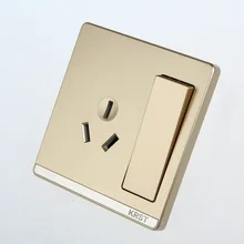 Домашний интерьер настенная розетка, 86 скрытая Большая пластина шампанского золота, двойной контроль с тремя отверстиями 16А разъем, 10A PC 2